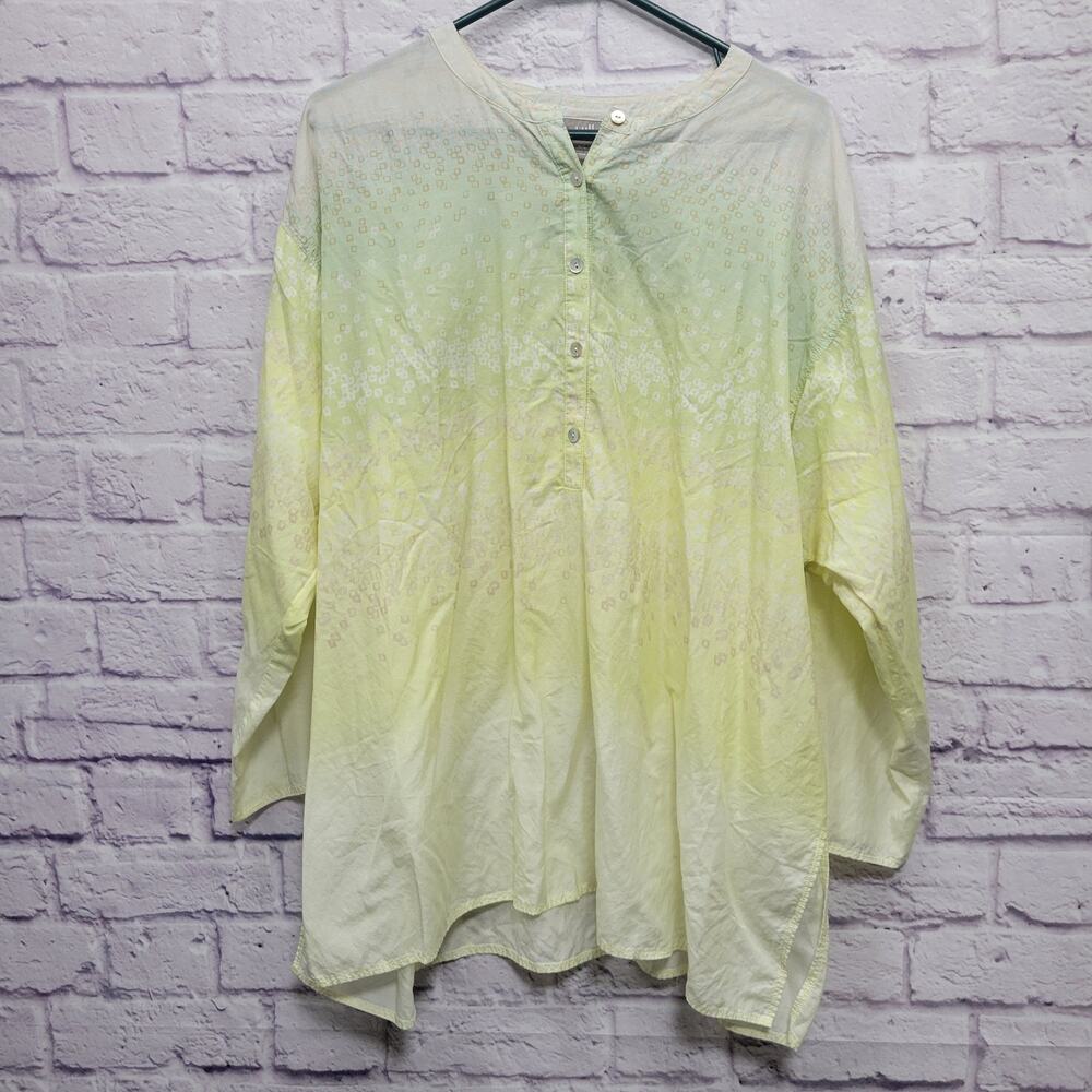 J Jill Ombre Yellow Blouse Coverup Size M/L Sheer Silky Oversized Coastal Travel